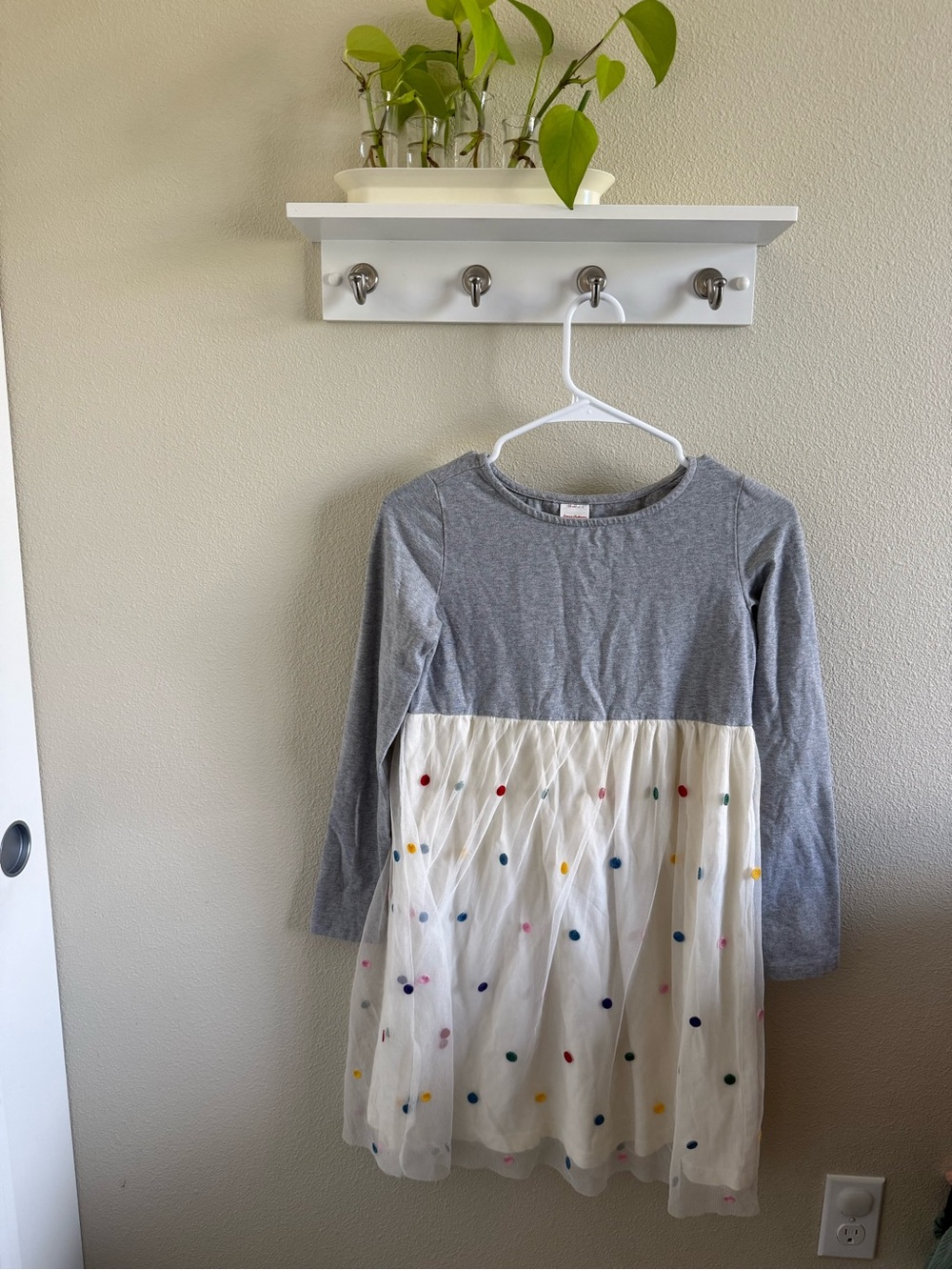 Hanna Andersson Gray Top Cream Skirt Polka Dot Tulle Dress